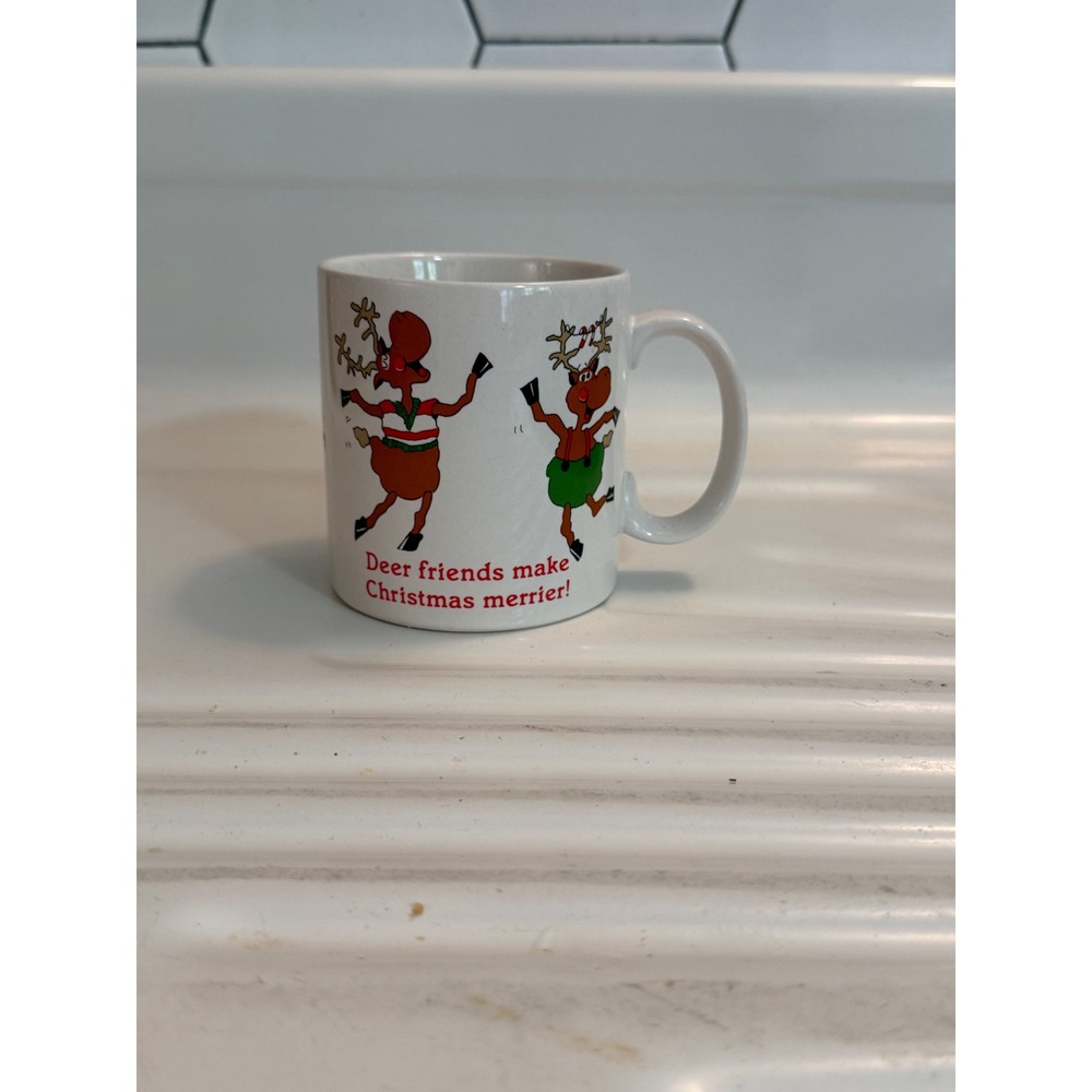 Vintage Russ Berrie Christmas Reindeer Mug Deer Friends Make Christmas Merrier